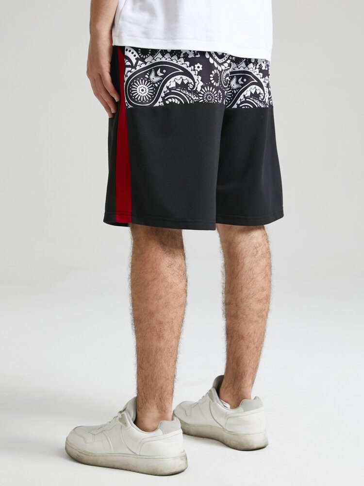 Paisley Herre Med Ryggtrykk Sidestripe Patchwork Løs Shorts Med Snøring