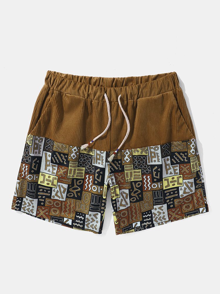 Stammemønster Lappeteppe For Menn Etnisk Stil Corduroy-shorts Med Snøring