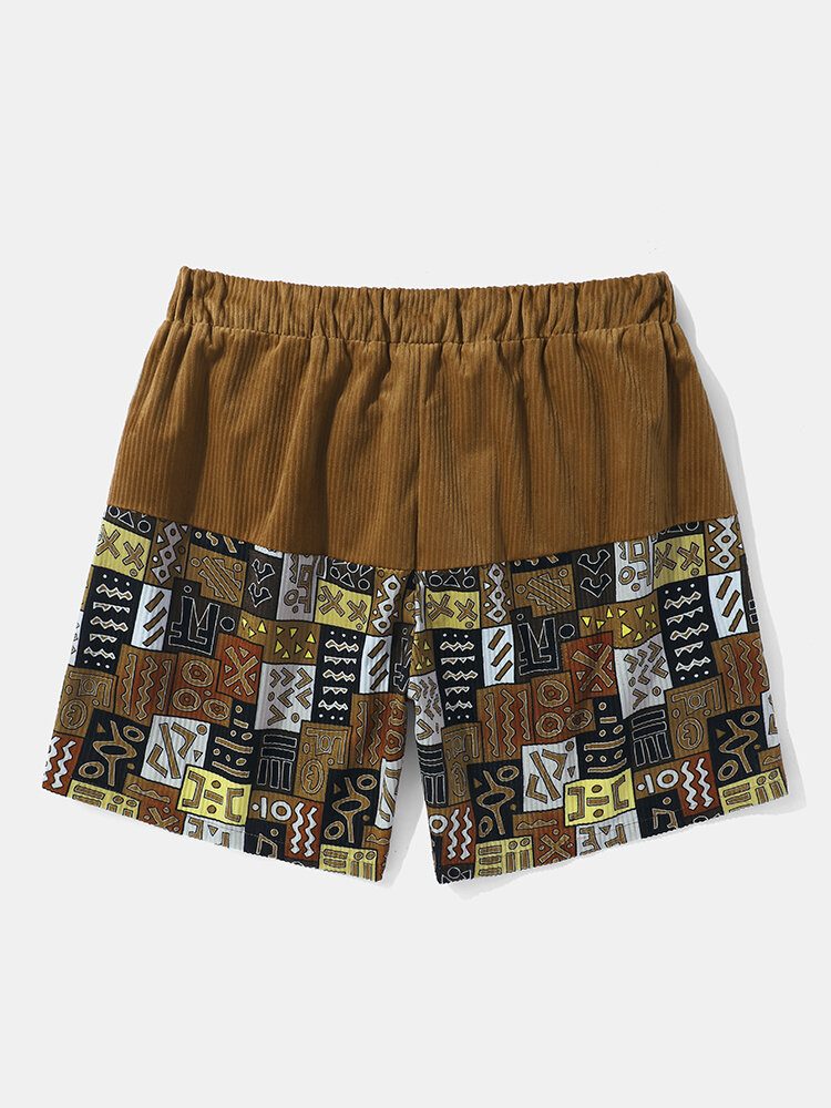 Stammemønster Lappeteppe For Menn Etnisk Stil Corduroy-shorts Med Snøring