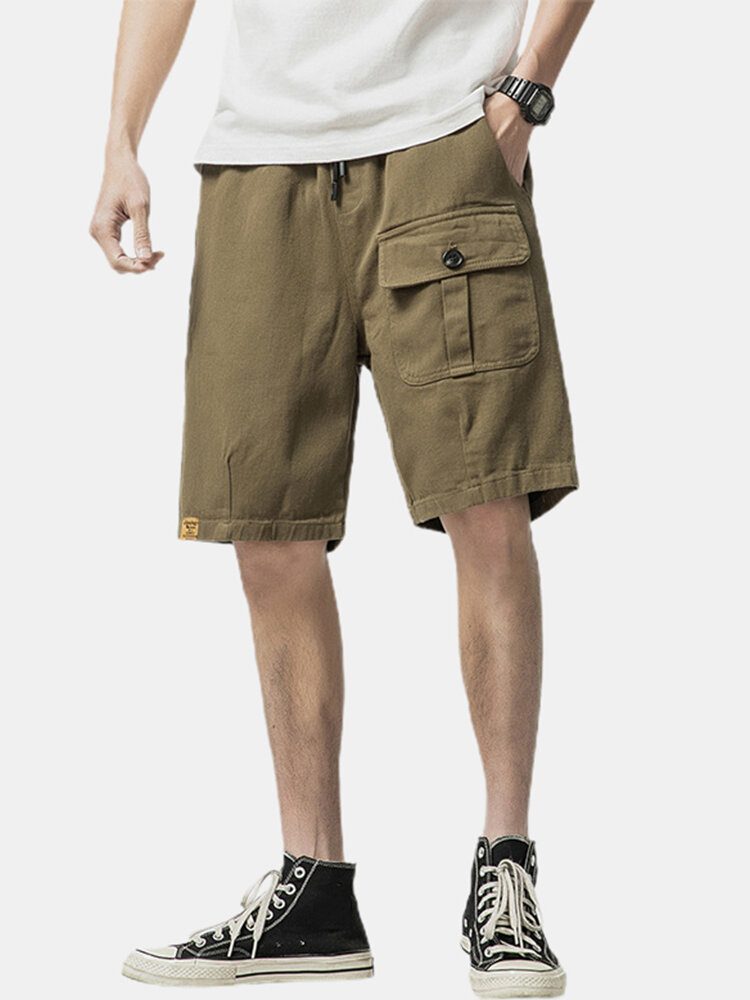 Uformelt Bomullssnøre For Menn Cargo-shorts Med Flere Lommer