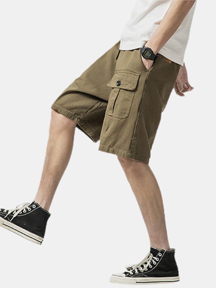 Uformelt Bomullssnøre For Menn Cargo-shorts Med Flere Lommer