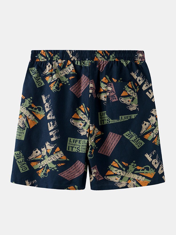 Vintage Print For Menn Med Snøring Lomme Uformelle Løse Shorts