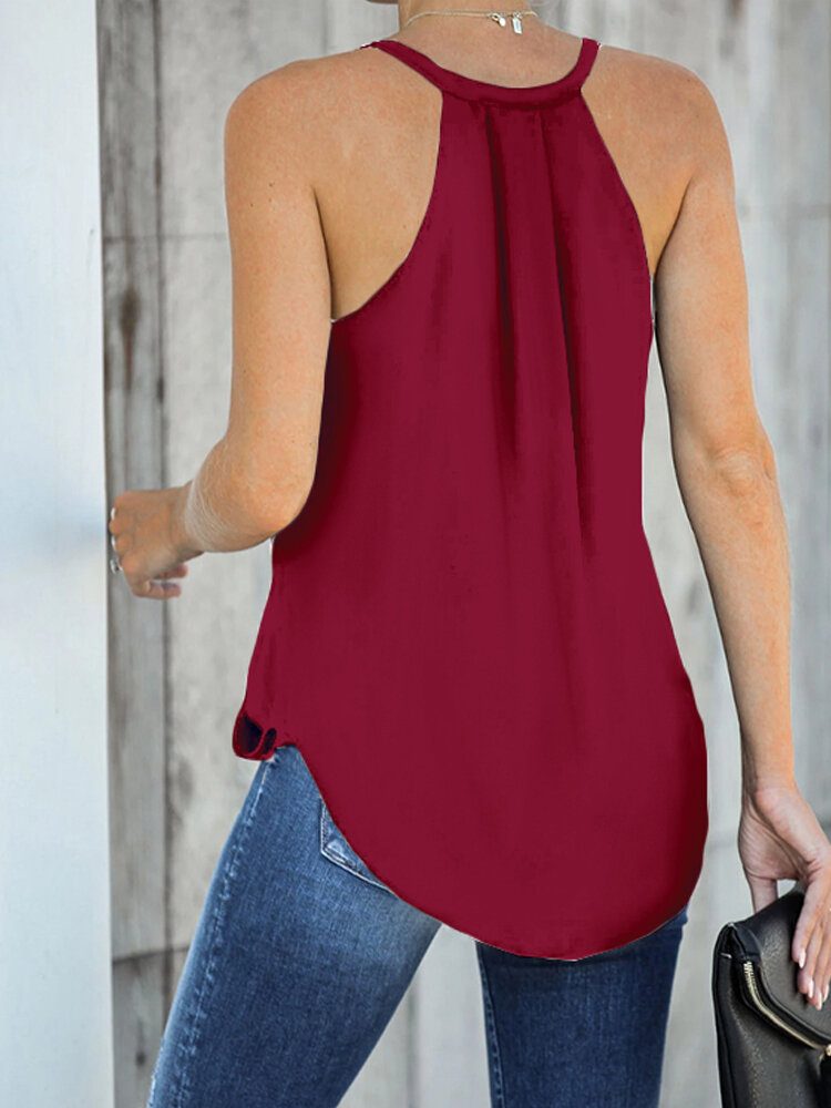 Casual Burgundy Halter V-hals Ermeløs Front Cross Elegant Tank Top