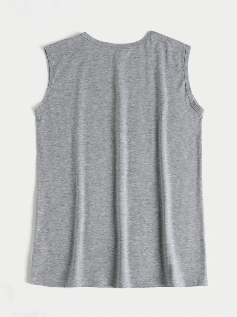 Grå Letter Mønster Rund Hals Ermeløs Basic Casual Tank Top