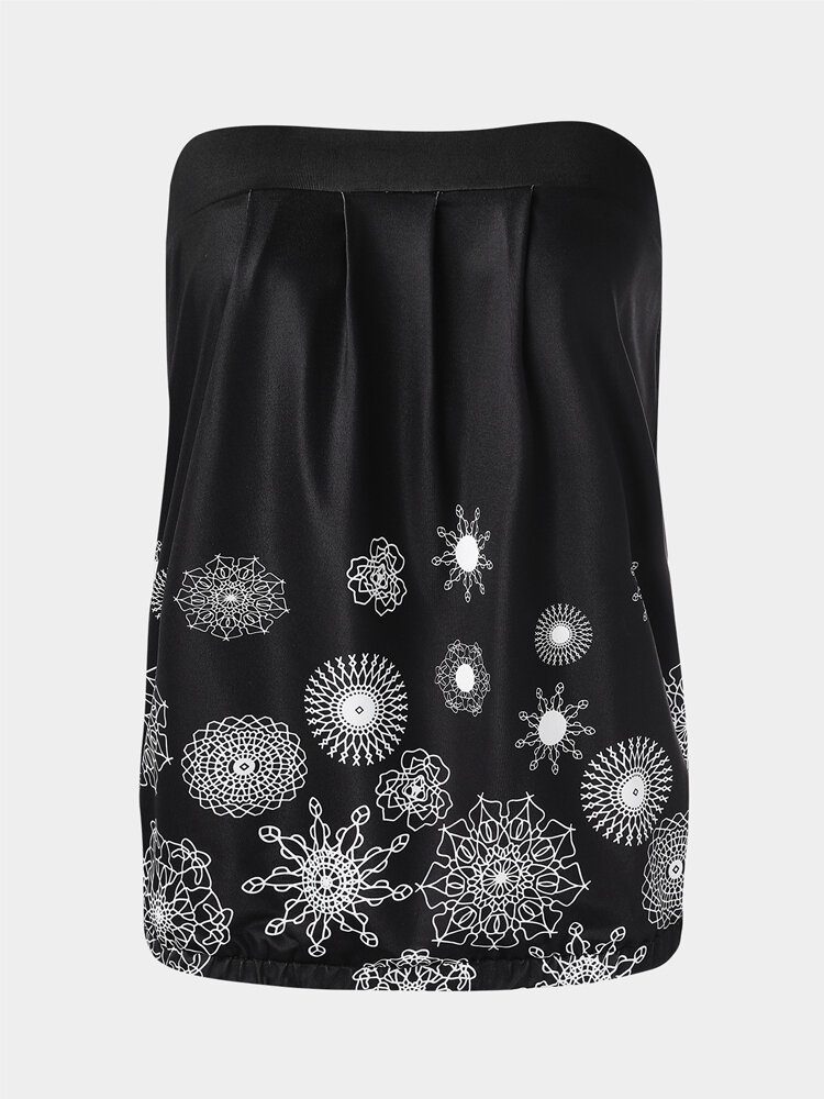 Holiday Floral Print Stroppeløs Ermeløs Black Tube Tank Top