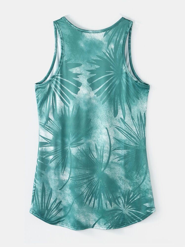 Kvinner Plant Print Ermeløs Rundhals Holiday Casual Tank Top