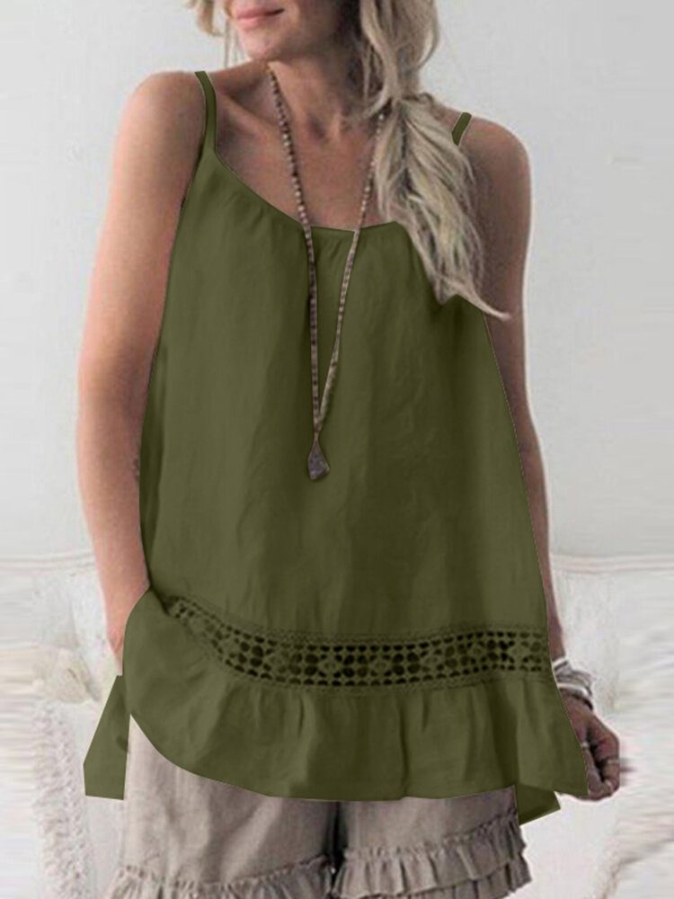 Solid Hollow Out Backless Justerbar Splicing Cotton Cami