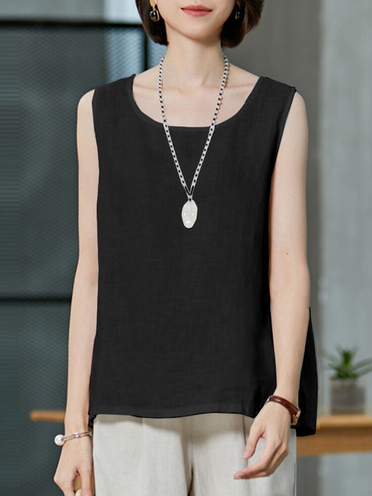 Solid Rundhals Ermeløs Casual Cotton Dame Tank Top