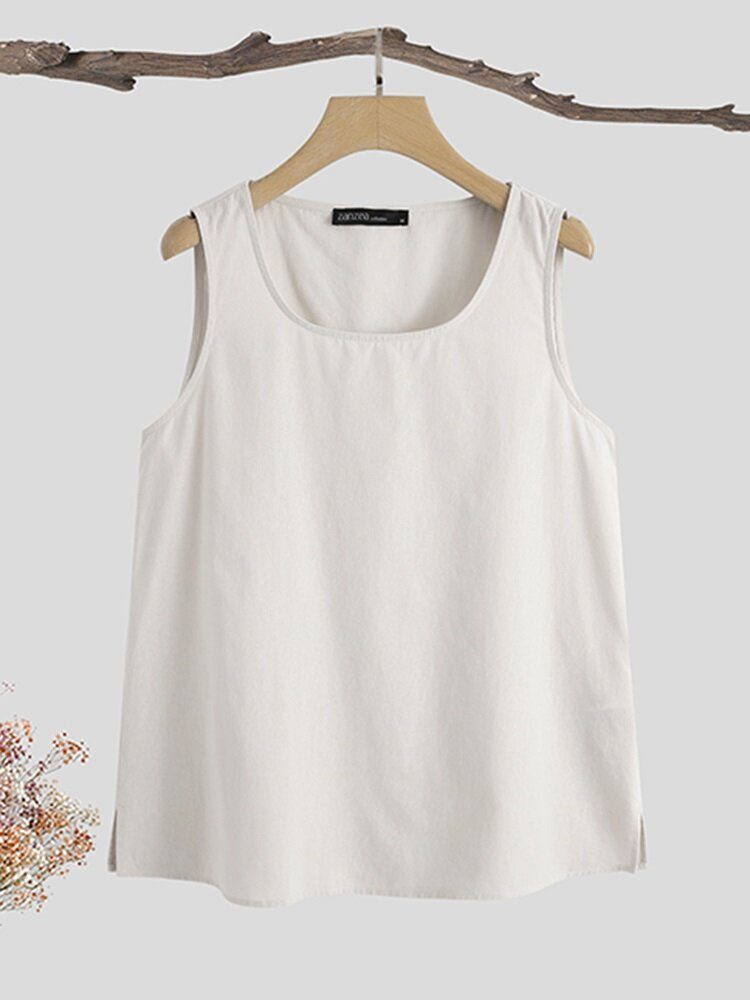 Solid Rundhals Ermeløs Casual Cotton Dame Tank Top