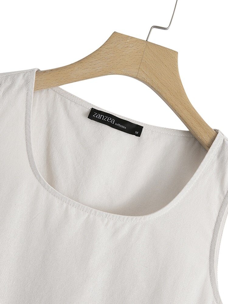 Solid Rundhals Ermeløs Casual Cotton Dame Tank Top