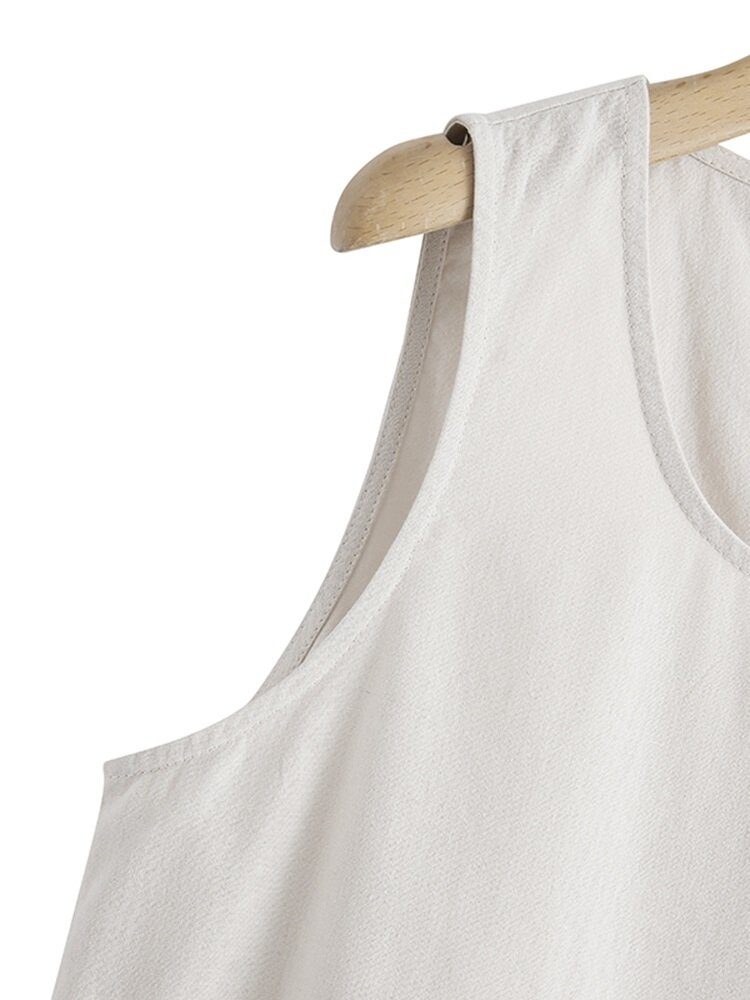 Solid Rundhals Ermeløs Casual Cotton Dame Tank Top