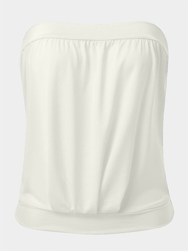 Sommerhvit Ensfarge Stroppeløs Ermeløs Casual Tube Tank Top