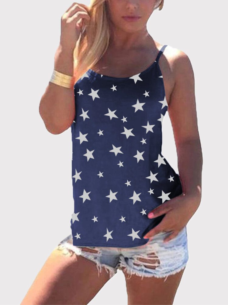 Stjernetrykk Tilbake Cross Sleeveless Sling Casual Wild Tank Top