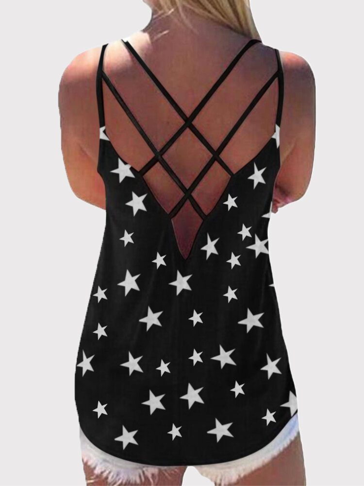 Stjernetrykk Tilbake Cross Sleeveless Sling Casual Wild Tank Top