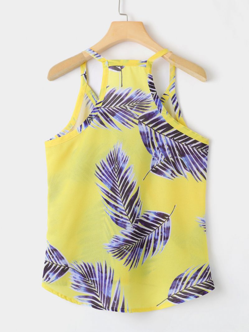 Tropical Plant Print V-hals Ermeløse Summer Hawaii Tank Tops