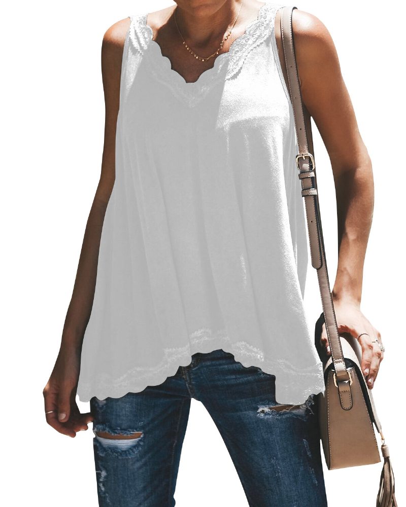 Uformell Sommer V-hals Blonde Patchwork Ermeløs Tank Top