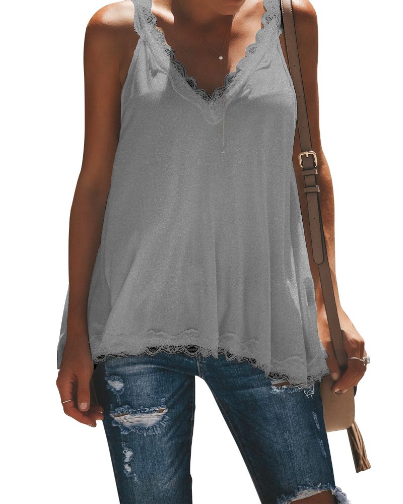 Uformell Sommer V-hals Blonde Patchwork Ermeløs Tank Top