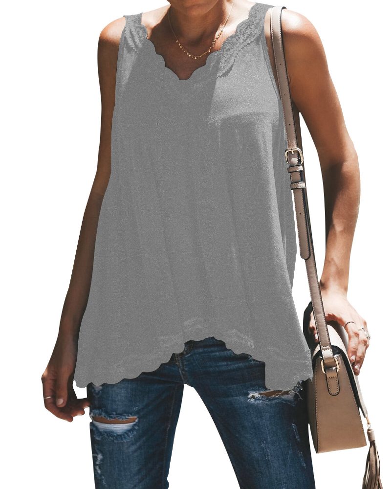 Uformell Sommer V-hals Blonde Patchwork Ermeløs Tank Top