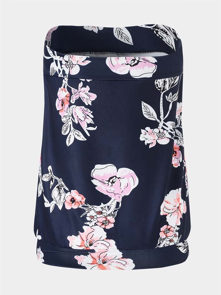 Vintage Floral Print Stroppeløs Ermeløs Holiday Beach Tube Tank Top