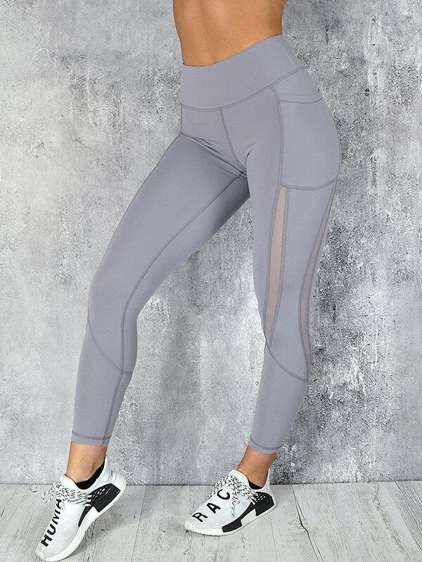 Casual Mesh Stitching Yoga Løping Sport Slim Leggings