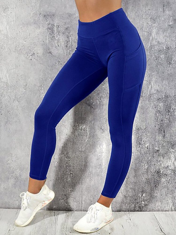 Dame Ensfarget Pocket Yoga Sport Bodycon Leggings