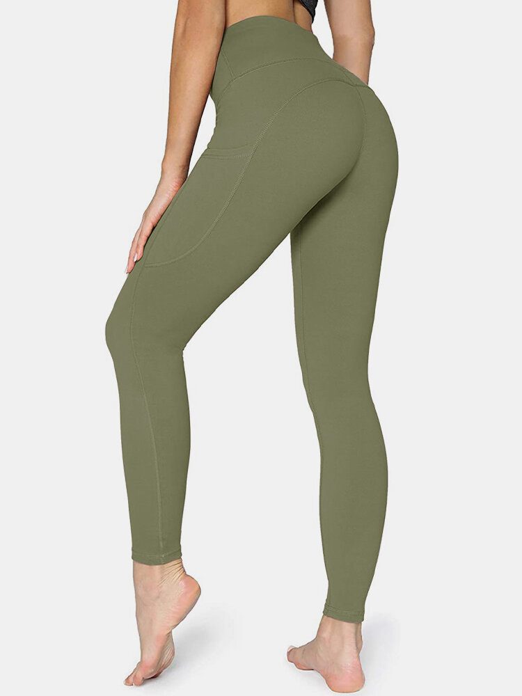 Dame Ensfarget Sidelomme Hip Lift Sport Yoga Legging