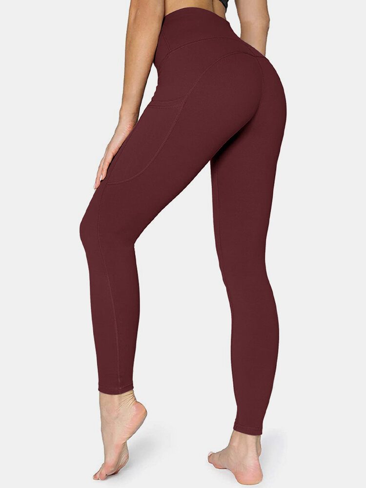 Dame Ensfarget Sidelomme Hip Lift Sport Yoga Legging