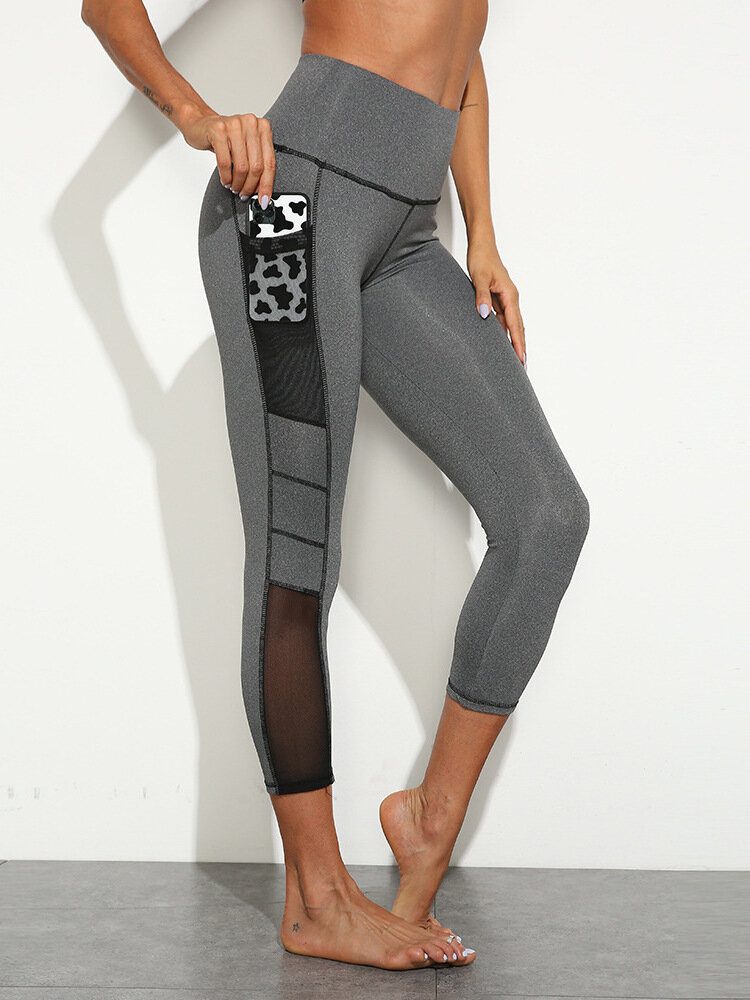 Dame Ensfarget Topstitch Sidelomme Høy Midje Yoga Sport Leggings