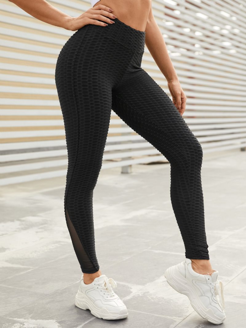 Dame Sport Ensfarget Mesh Patchwork Yoga Leggings Med Høy Midje Stretch