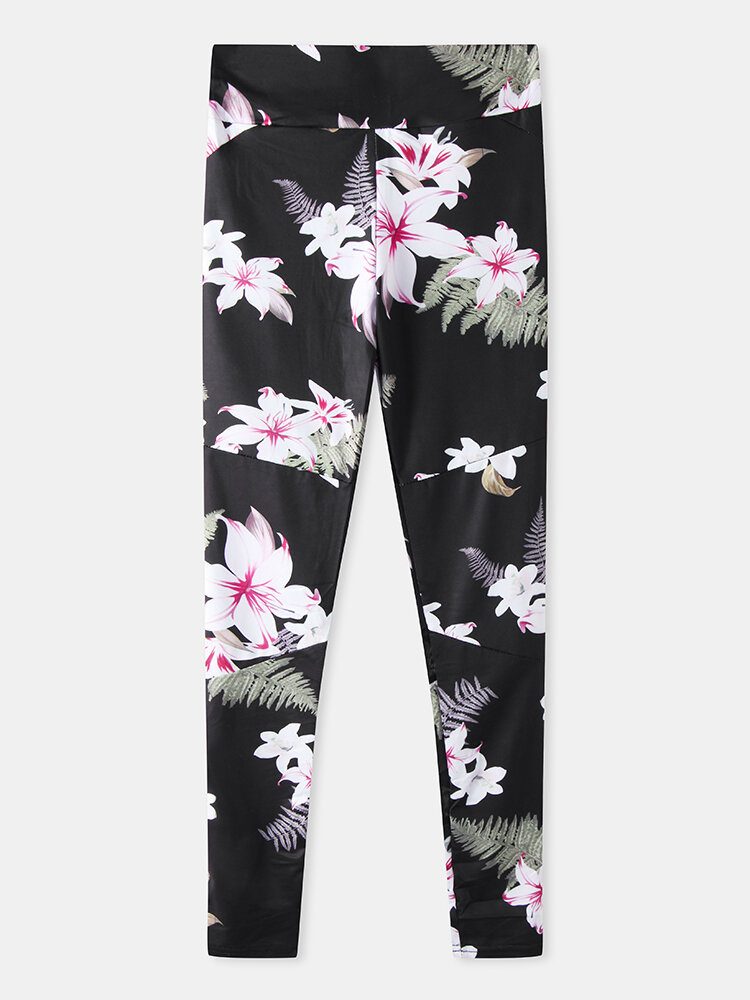 Floral Print Mesh Patchwork Sport Yoga Leggings For Kvinner