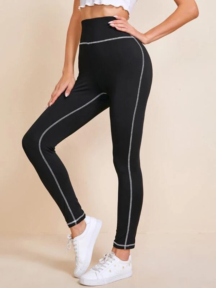 Kvinner Ensfarge Høy Midje Topstitch Yoga Leggings