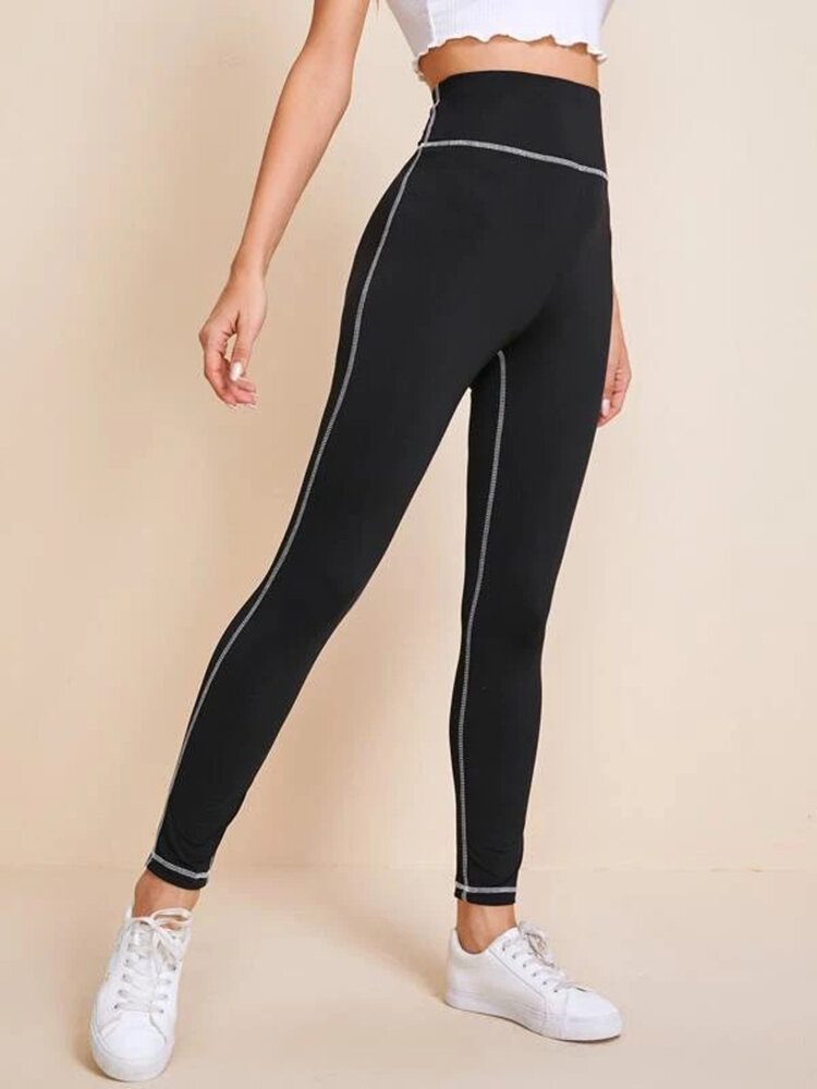 Kvinner Ensfarge Høy Midje Topstitch Yoga Leggings