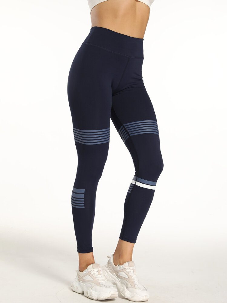 Kvinner Yoga Running Stripete Slim Sport Leggings Med Høy Midje