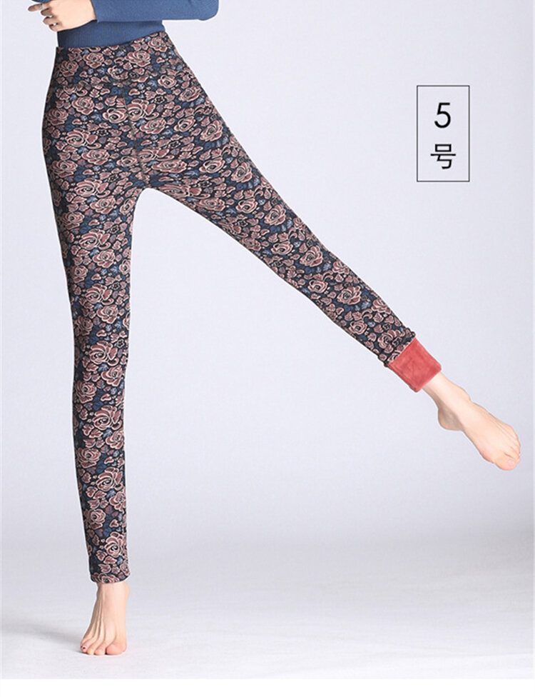 Slim Stretch Thicken Leggings Med Blomstertrykt