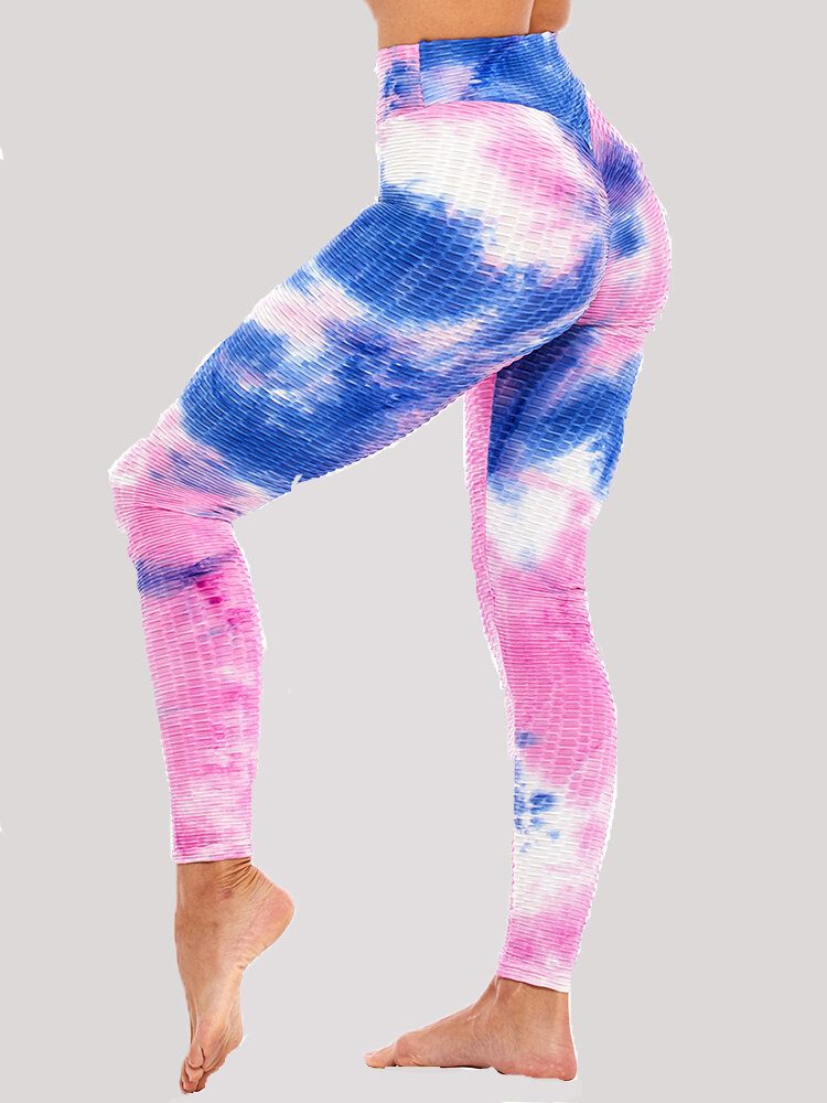 Tie-dye Random Print Høy Midje Slank Sport Yoga Casual Leggings For Kvinner