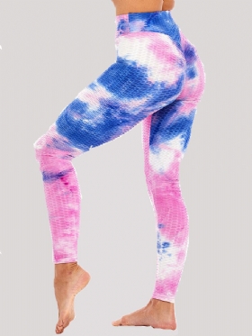 Tie-dye Random Print Høy Midje Slank Sport Yoga Casual Leggings For Kvinner