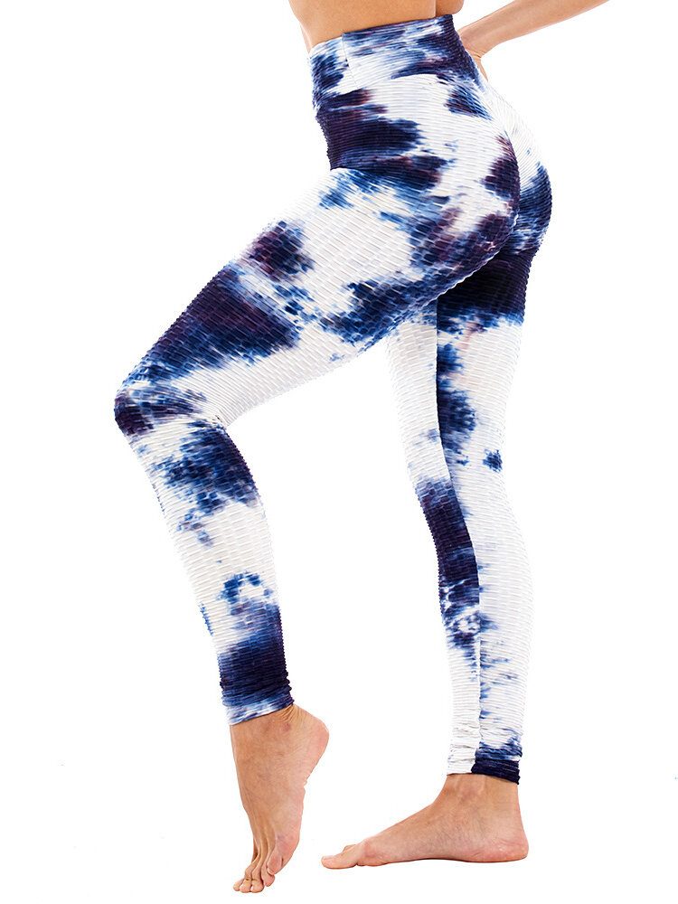 Tie-dye Random Print Høy Midje Slank Sport Yoga Casual Leggings For Kvinner