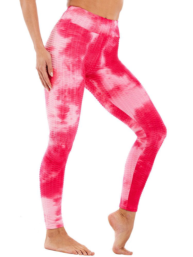 Tie-dye Random Print Høy Midje Slank Sport Yoga Casual Leggings For Kvinner