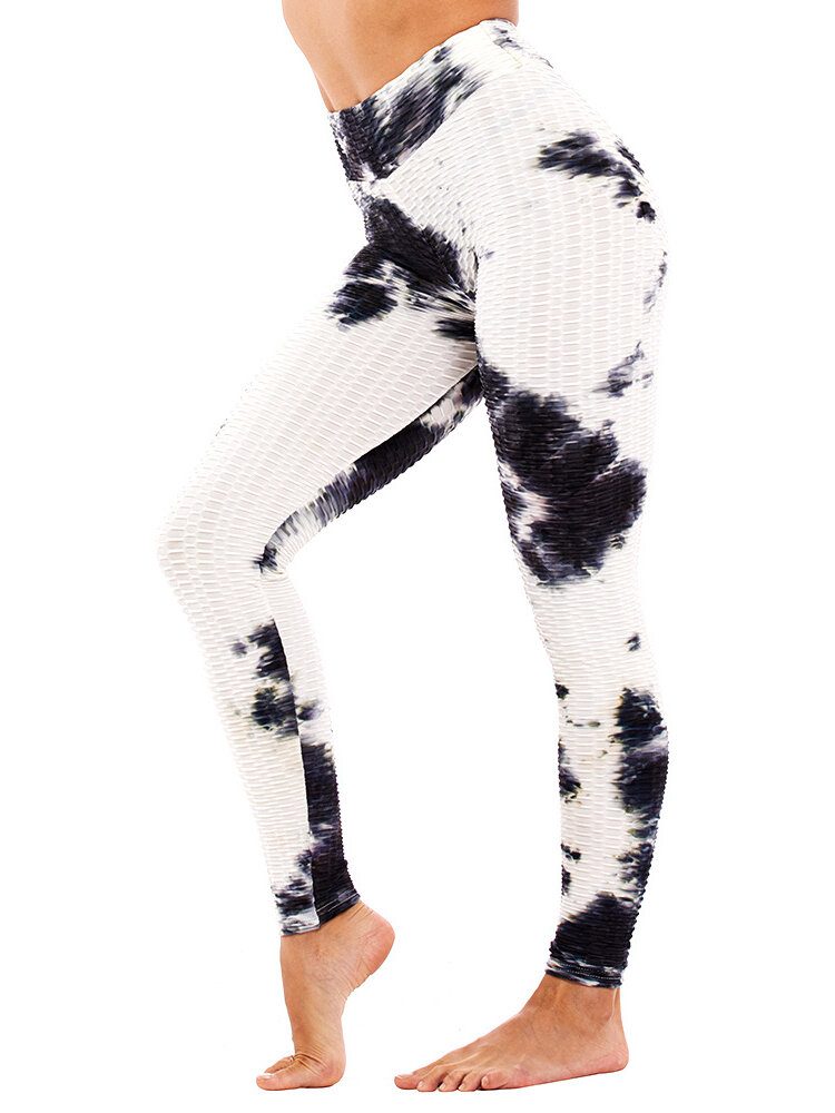 Tie-dye Random Print Høy Midje Slank Sport Yoga Casual Leggings For Kvinner