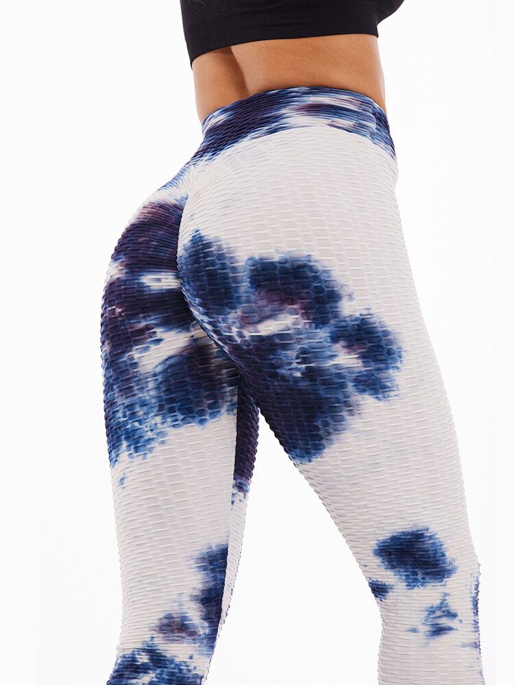 Tie-dye Random Print Høy Midje Slank Sport Yoga Casual Leggings For Kvinner