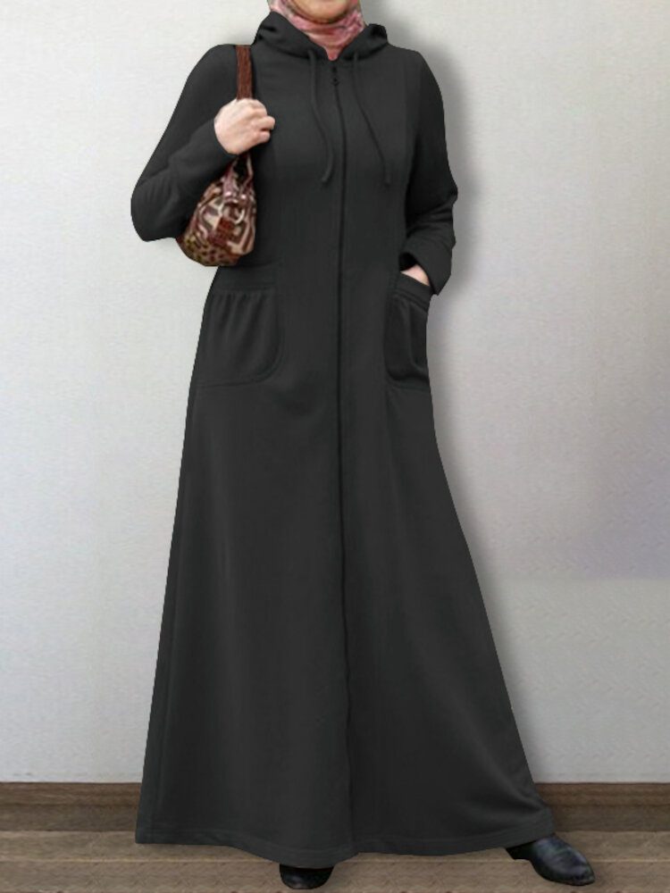 Dame Abaya Kaftan Hette Ensfarget Ankellengde Uformelle Midi-kjoler