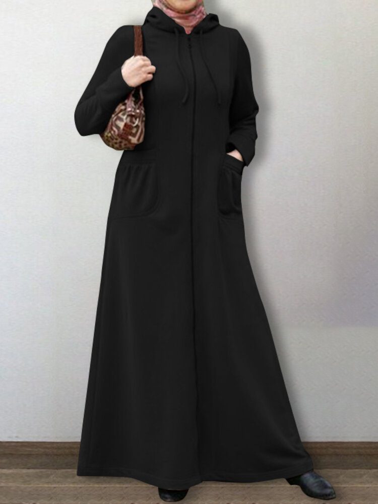 Dame Abaya Kaftan Hette Ensfarget Ankellengde Uformelle Midi-kjoler