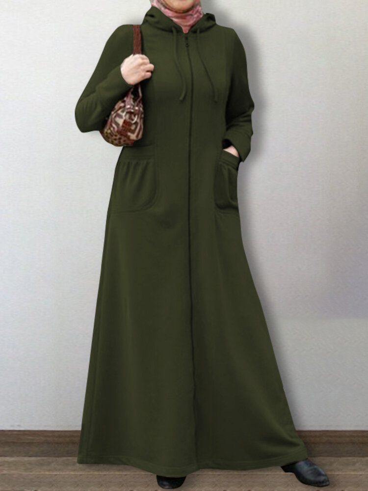 Dame Abaya Kaftan Hette Ensfarget Ankellengde Uformelle Midi-kjoler