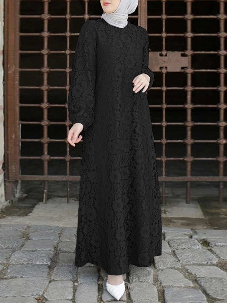 Kvinner 100% Bomull Abaya Kaftan Lace Patchwork Uformell Brudekjole