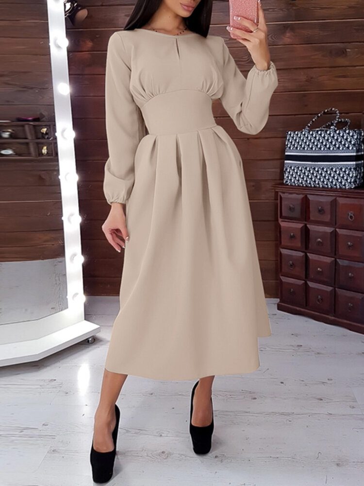 Puff Sleeve Party For Kvinner Elegante Legglengde Uformelle Midi-kjoler