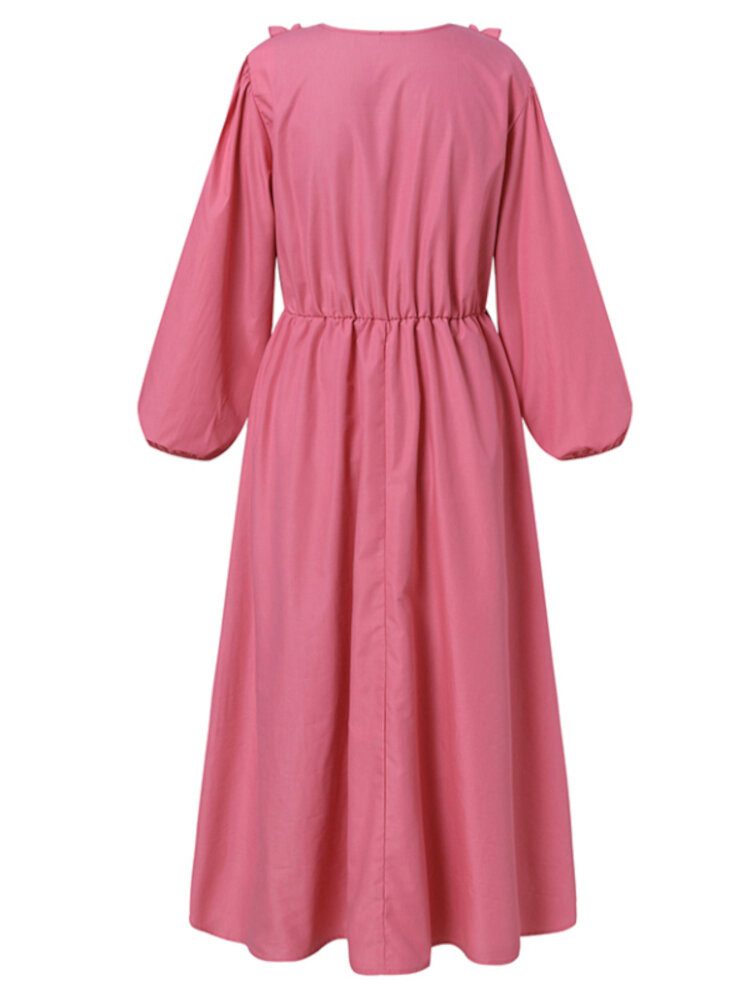 Puff Sleeve Plissering Fritid Holiday Casual Dress For Women