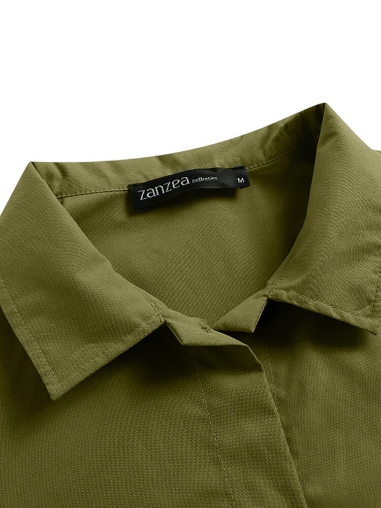 Dame Sidelommer Enkle Knapper Solid Lapel Collar Løse Jakker