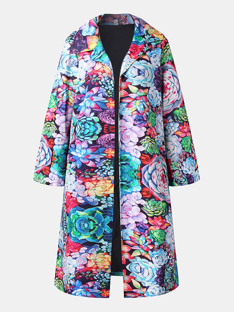 Kvinner Allover Blomstertrykt Langermet Casual Lapel Coat