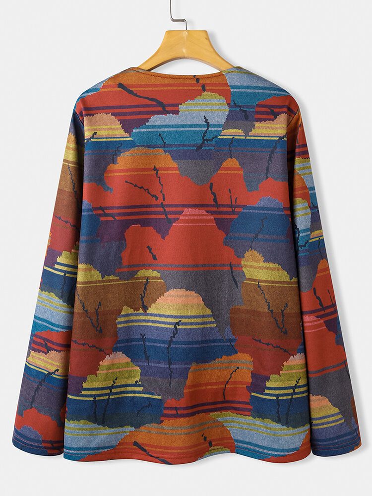 Women All Over Abstrakt Print Button Up O-hals Casual Coats