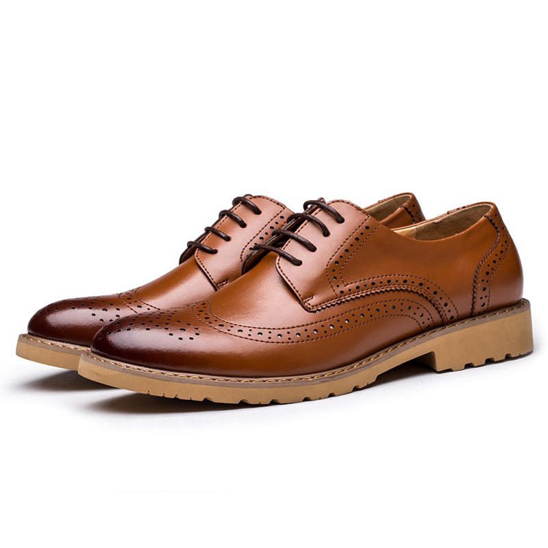 Brogue Utskåret Business Casual Oxfords I Ekte Skinn